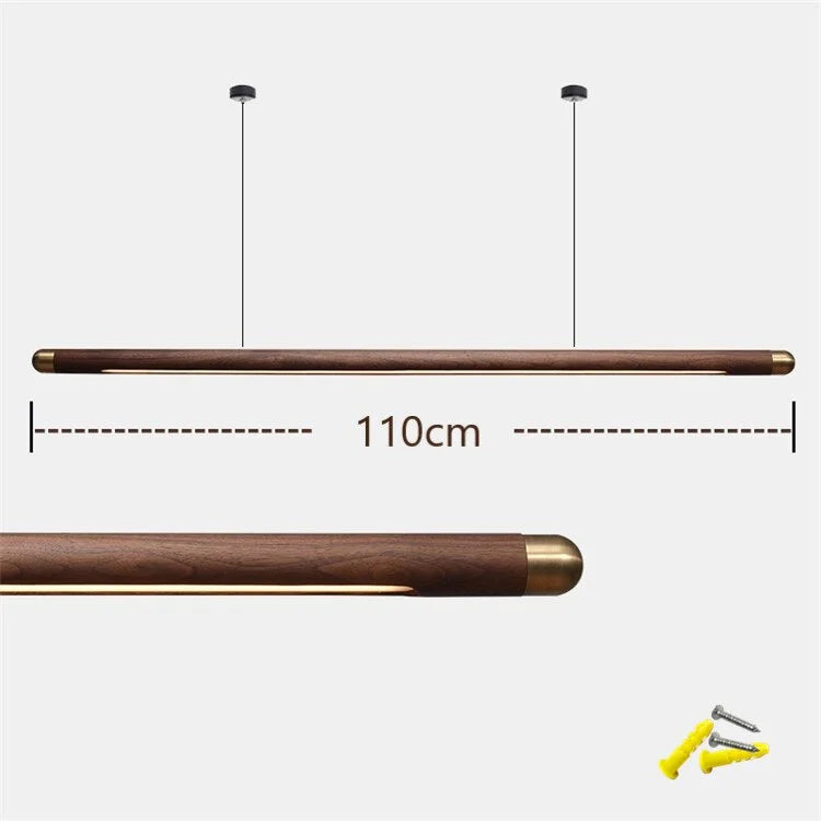 Wooden Linear Suspension Fixture 43 Inch Overhead Lighting for Kitchen Counter & Dining Area Warm Glow Adjustable Height