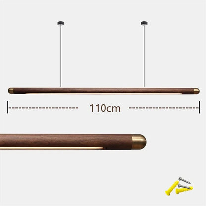Wooden Linear Suspension Fixture 43 Inch Overhead Lighting for Kitchen Counter & Dining Area Warm Glow Adjustable Height
