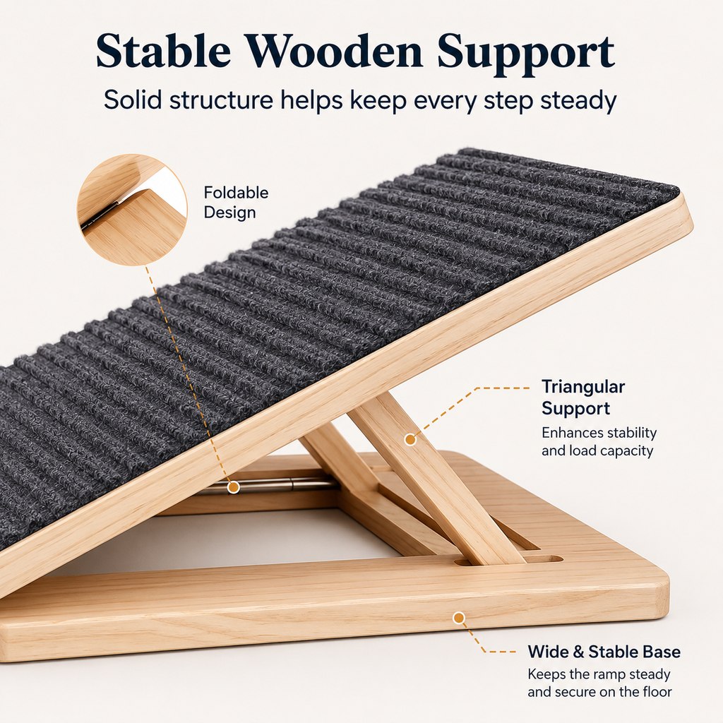 Ortekor Foldable Wooden Dog Stairs for Small Dogs - Non-Slip Pet Ramp for Sofa, Bed & Indoor Steps