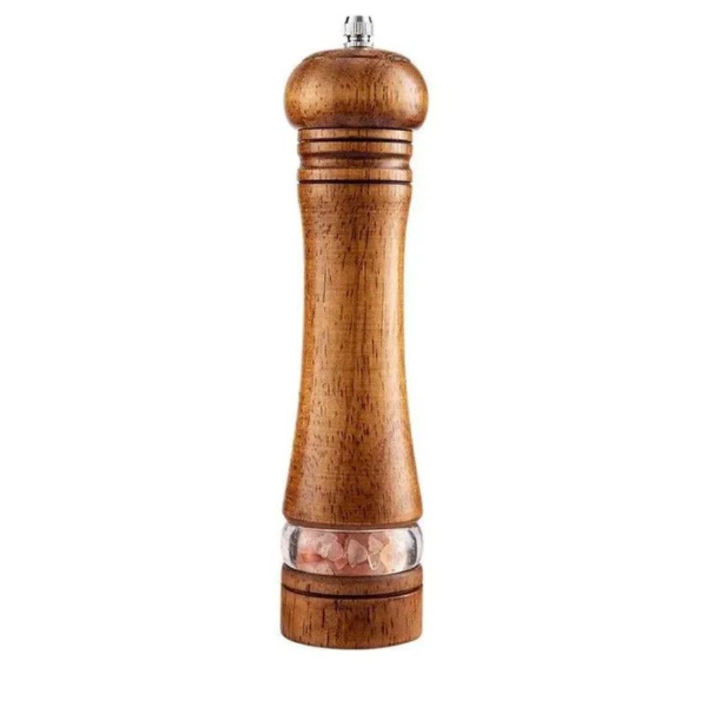 Manual Salt and Pepper Mill Set Adjustable Coarseness Clear Window Natural Wood Finish Handcrank Spice Grinder for Kitchen Dining Table