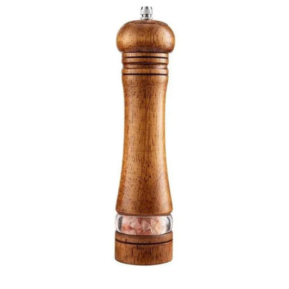 Manual Salt and Pepper Mill Set Adjustable Coarseness Clear Window Natural Wood Finish Handcrank Spice Grinder for Kitchen Dining Table