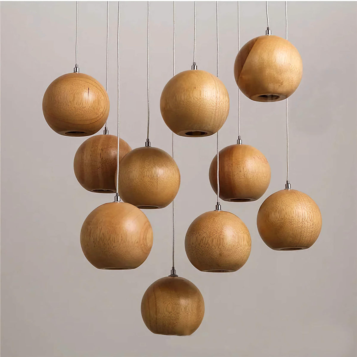 Wooden Globe Drop Ceiling Fixture 4-Inch Walnut Finish for Kitchen Island Dining Room Entryway Adjustable Cord Multi-Cluster Compatible Warm