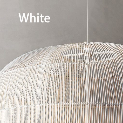 Woven Basket Ceiling Shade Handcrafted Natural Fiber 12-24 Inch Round Bohemian Overhead Fixture Black White Bedroom Kitchen Minimalist Organ