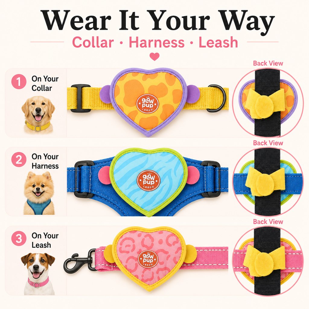 Ortekor Rechargeable Heart Pet Visibility Light for Evening Walks - Soft Wrap-On LED Patch for Collars, Harnesses & Leashes