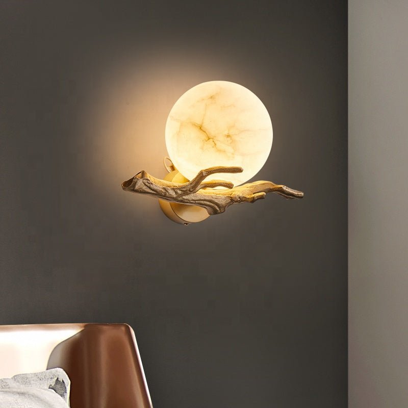 Marble & Brass Wall Sconce LED Light Fixture for Bedroom, Living Room, Hallway – Modern Minimalist Indoor Lighting