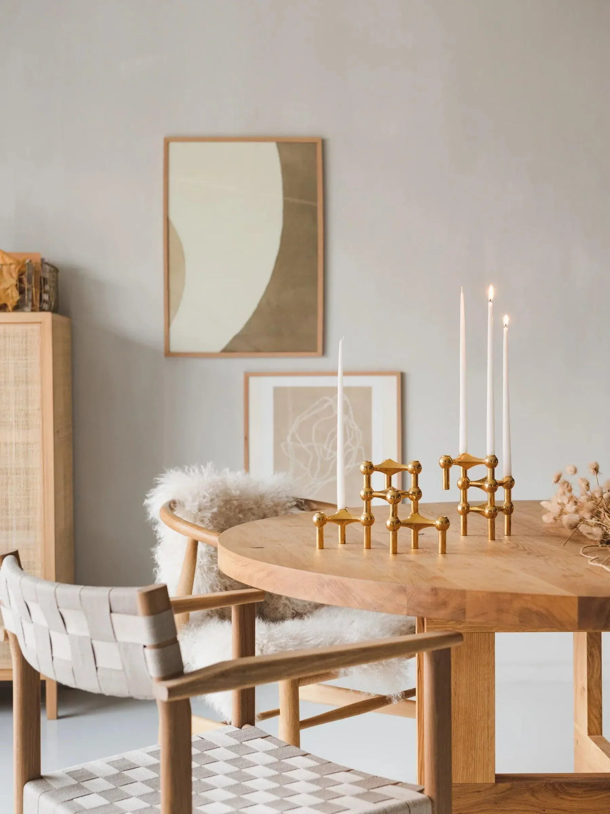 Stackable Brass Candle Holders 2.6 in Height Geometric Accent Pieces for Dining Table Sideboard Living Room Décor