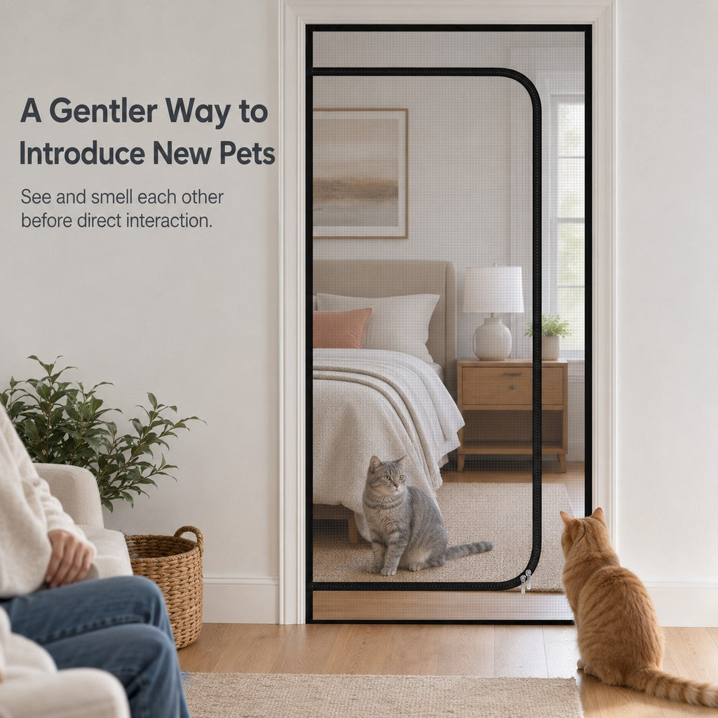 Ortekor Zippered Pet Mesh Door Barrier for Bedrooms & Home Offices - Helps Keep Cats in Designated Rooms Without Closing the Door
