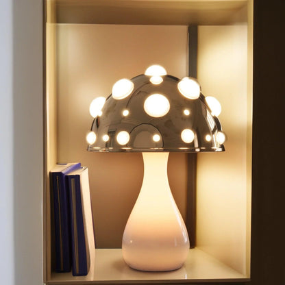 Rechargeable LED Desk Lamp with 3 Brightness Modes, Gold Aluminum Mushroom Night Light for Bedroom, Office & Living Room