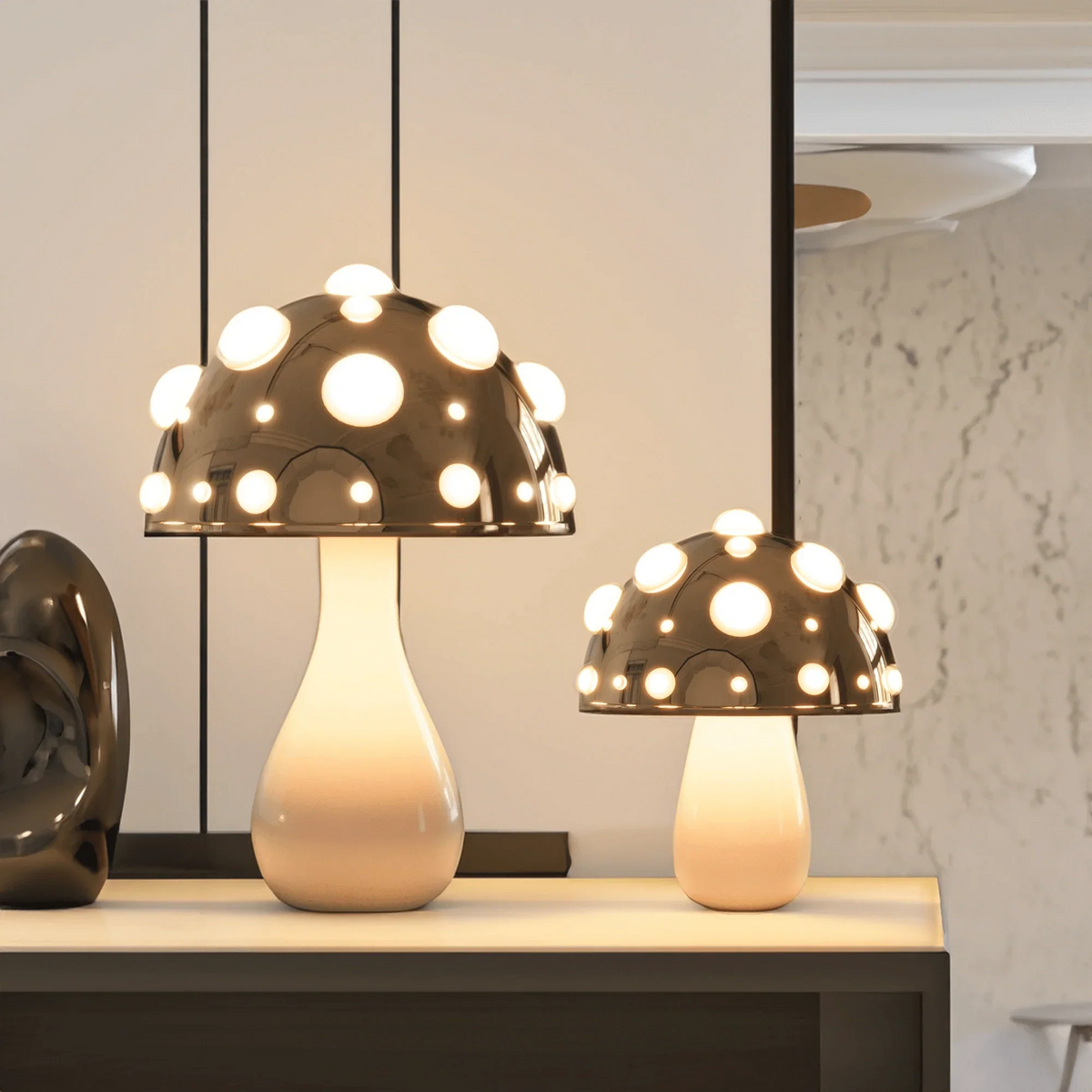 Rechargeable LED Desk Lamp with 3 Brightness Modes, Gold Aluminum Mushroom Night Light for Bedroom, Office & Living Room