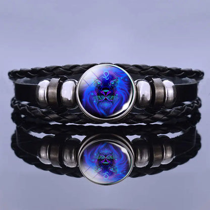 Astrological Sign Leather & Gemstone Bracelet – Handwoven Lapis & Sodalite Jewelry for Men & Women