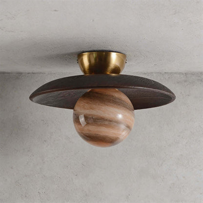 Flush Mount Light Fixture Natural Wood 11 Inch Clear Glass Sphere G9 Socket Hallway Foyer Entry Ceiling Lighting for Modern Minimalist Scand