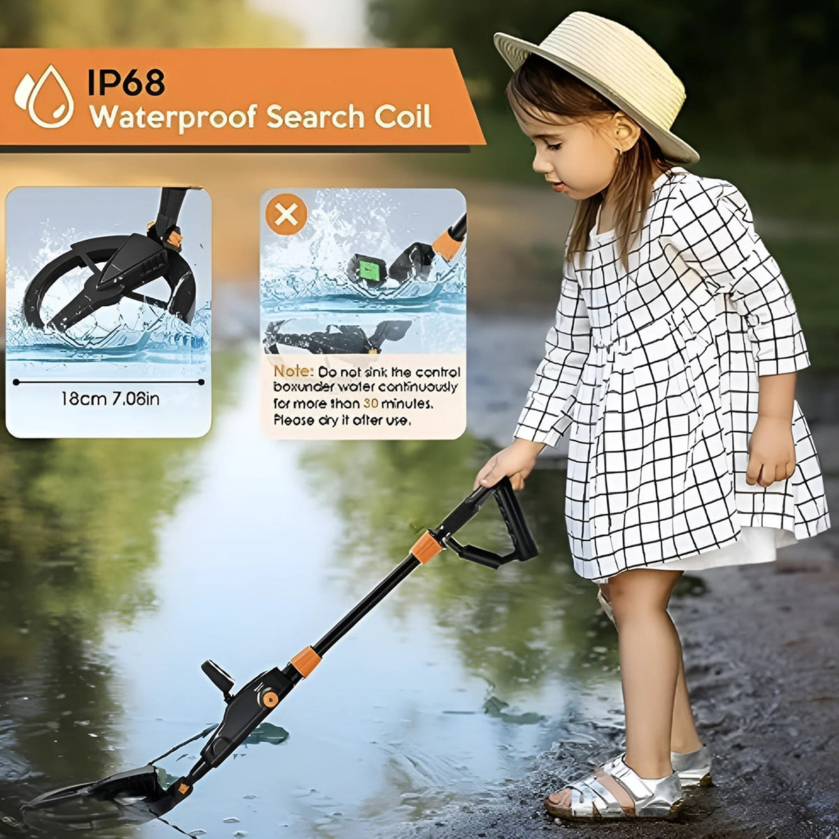 Junior Metal Detector with Waterproof Coil for Kids – Adjustable Treasure Finder with Target ID Mode for Beach, Park & Backyard Adventures