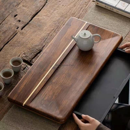Bamboo Drip Platform 20-Inch Water Drainage Table for Chinese Tea Service Teapot Cup Holder Board Home Brewing Station Countertop Accessory